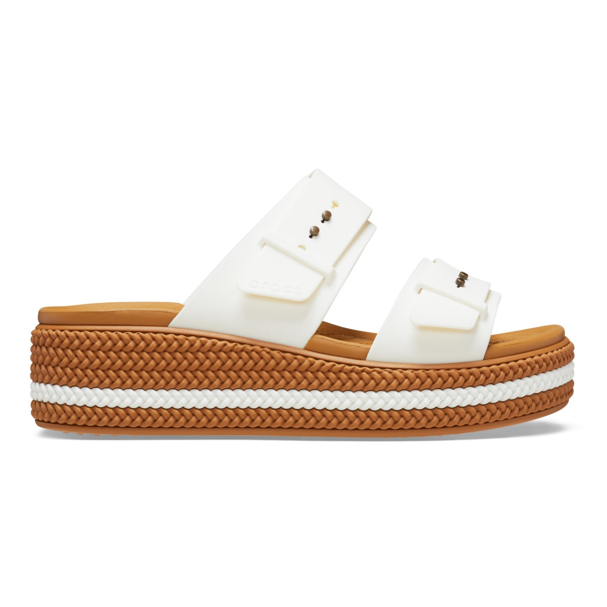 Papuci Crocs Brooklyn Woven Buckle Alb - Chalk - imagine 8